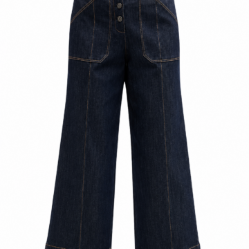 Dark Indigo Wide-Leg Patch Pocket Jeans with Contrast Stitching
