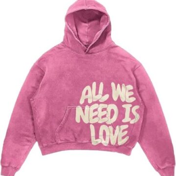 Washed Pink Cropped Pullover Hoodie with Love Graphic