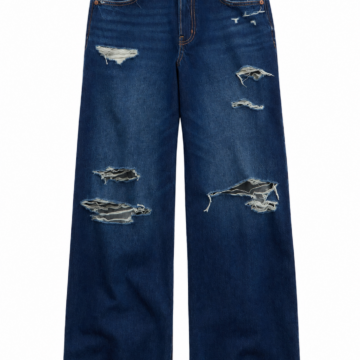 Dark Wash Distressed Wide Leg Frayed Hem Jeans