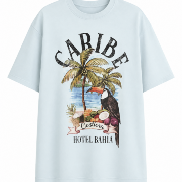 Light Blue Vintage Tropical Graphic Oversized T-Shirt – “Caribe”