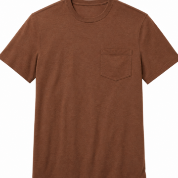 Heathered Brown Short-Sleeve Crewneck T-Shirt with Patch Pocket