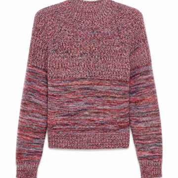 Marled Red Crew Neck Knit Sweater with Drop Shoulders