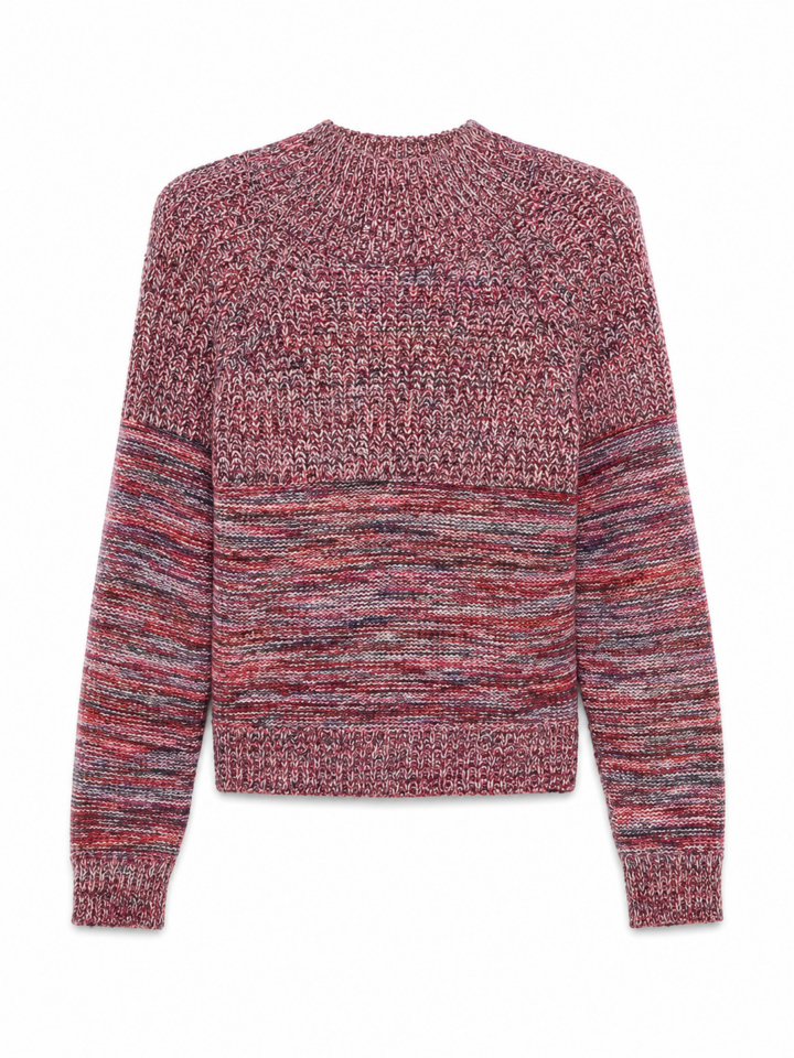 Marled Red Crew Neck Knit Sweater with Drop Shoulders