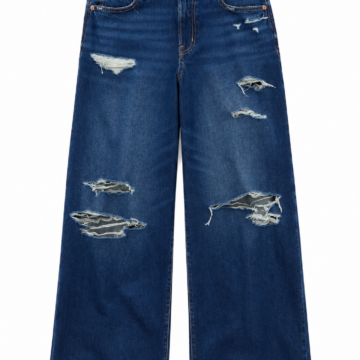 Dark Wash Distressed Wide-Leg High-Rise Jeans