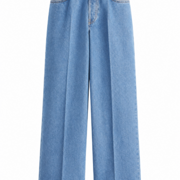 Medium Wash High-Rise Wide Leg Creased Jeans