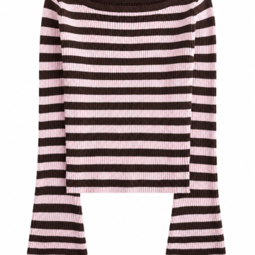 Striped Off-Shoulder Sweater with Bell Sleeves