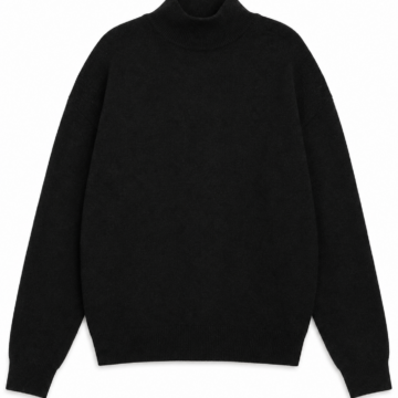 Black Relaxed Fit Ribbed Mock Neck Sweater