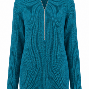 Teal Half-Zip V-Neck Knit Sweater