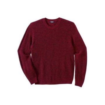 Dark Burgundy Chunky Rib-Knit Crewneck Pullover Sweater
