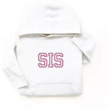 White Pullover Hoodie with Pink Script Graphic