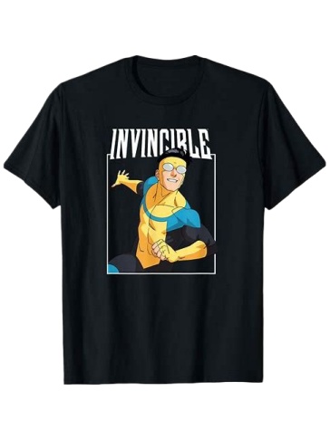 Black Graphic Crew Neck T-Shirt with Superhero Print