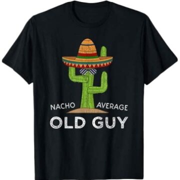 Black Graphic T-Shirt with Cactus Sombrero Print