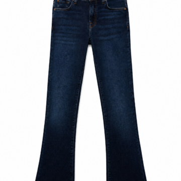 Dark Indigo High-Rise Flare Jeans with Frayed Hem