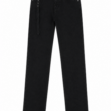 Black High Rise Straight Leg Jeans with Detachable Strap