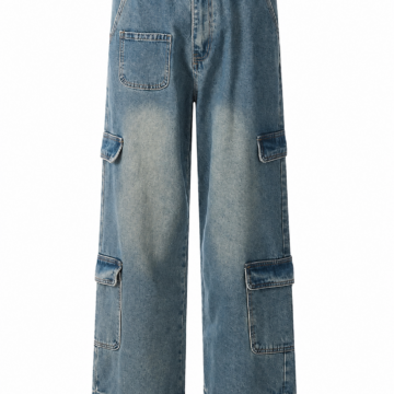 Medium Blue Baggy Cargo Jeans with Pockets