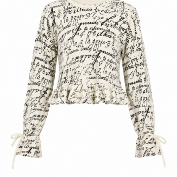 Off-White Long-Sleeve Peplum Blouse with Black Script Print