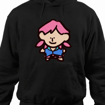 Black Relaxed Fit Pullover Hoodie with Colorful Cartoon Graphic
