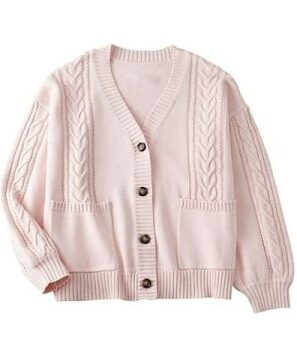 Pale Pink Oversized Cable-Knit Cardigan with Pockets