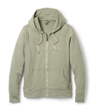 Light Olive Green Full-Zip Hoodie with Heathered Fleece
