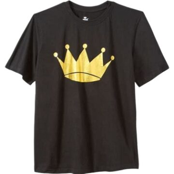 Black Relaxed Fit T-Shirt with Metallic Gold Crown Graphic