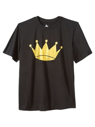 Black Relaxed Fit T-Shirt with Metallic Gold Crown Graphic