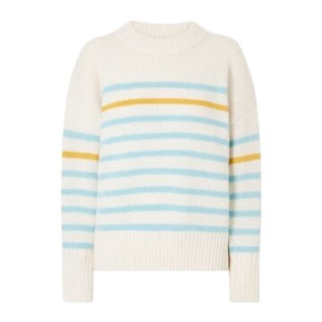 Cream Blue and Mustard Stripe Drop Shoulder Sweater